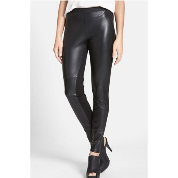 Eileen Fisher Women’s Black Pants Small Size Leather Front Pull On Stretch - Picture 3 of 12